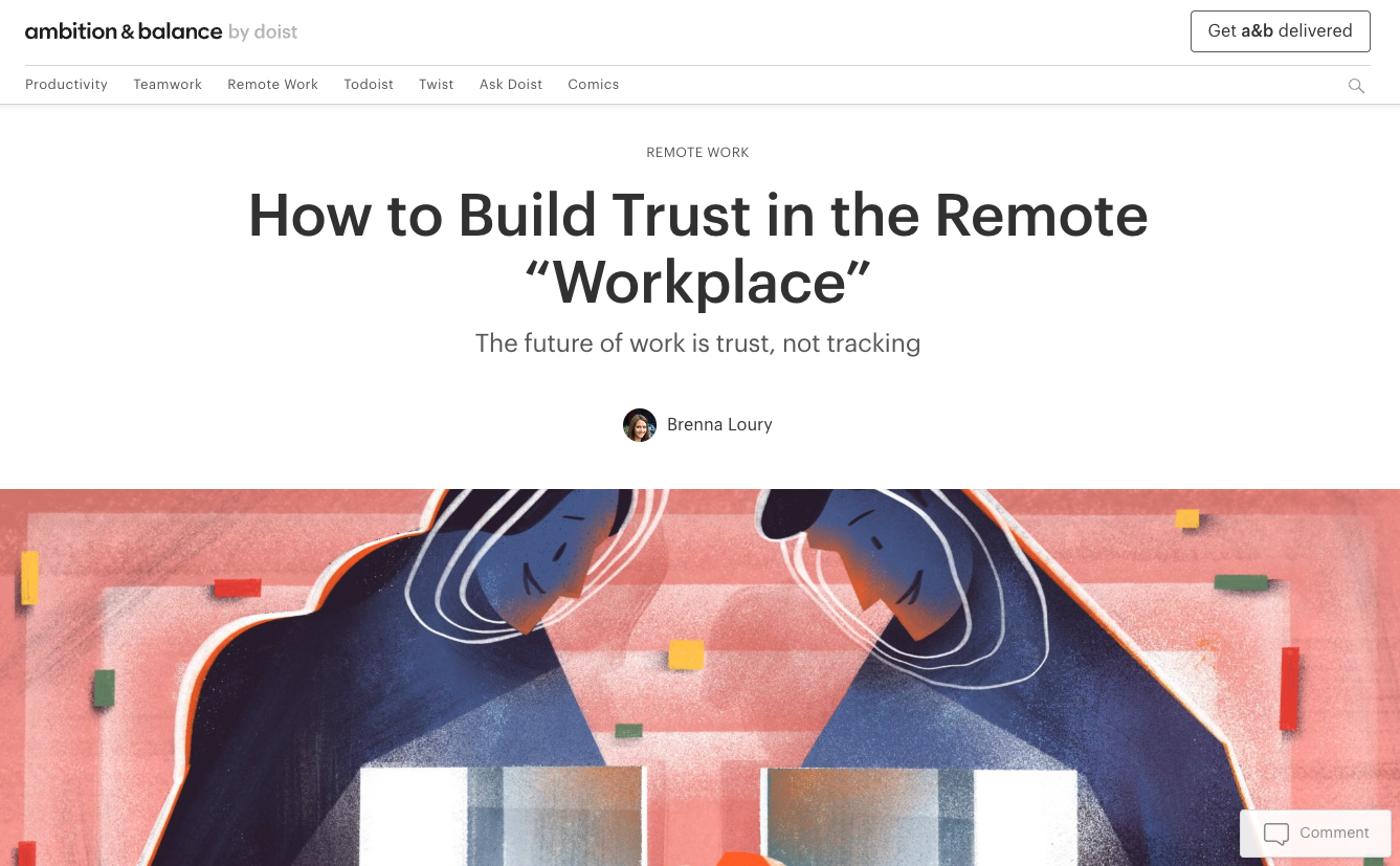 Screenshot of a Doist blog post about trust in the remote workplace