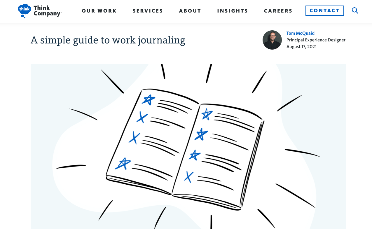Screenshot of an article about work journaling on the Think blog