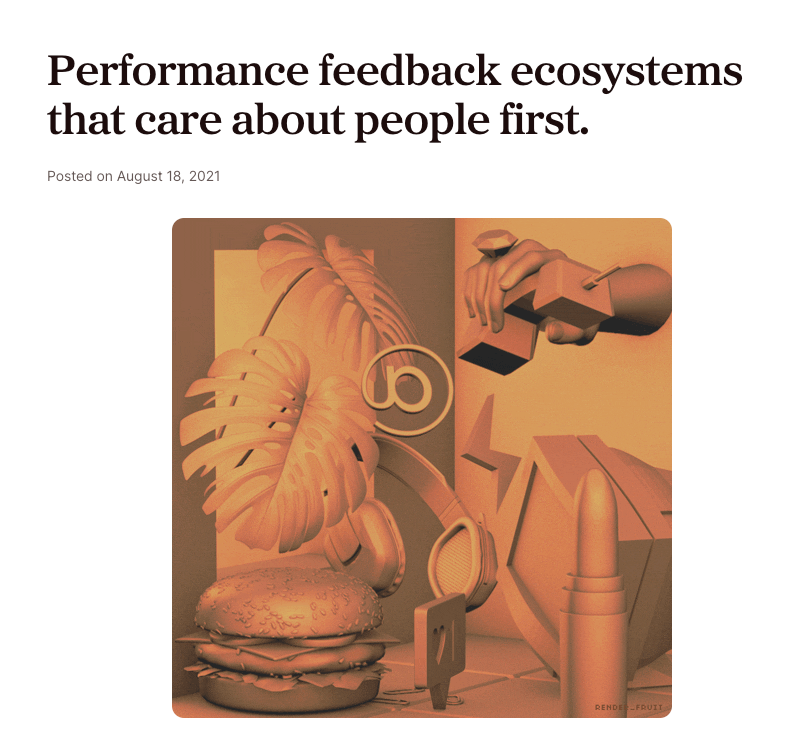 Screenshot of an Alley blog post about people-first performance reviews